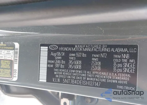 2025 Hyundai Santa Cruz Sel from USA, damaged, VIN 5NTJB4DE1SH127147